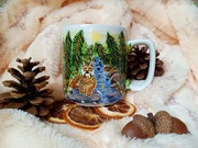 Ryś w pejzażu źródło słoneczne i księżycowe ręcznie malowany 270 ml.