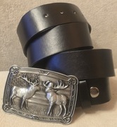 Skórzany pasek myśliwski JELENIE BYKI, do munduru myśliwego, leśnika. 130cm