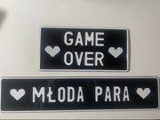 TABLICA REJESTRACYJNA ŚLUBNA AMERYKAŃSKA GAME OVER CZARNA PARA MŁODA 
