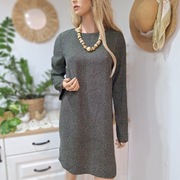 H&M sukienka 40 szaro-czarna długi rękaw groszki prosta 