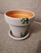 Ceramiczna ręcznie malowana doniczka z podstawką hand made 13cm