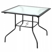 Stolik Stół Ogrodowy ze Szklanym Blatem Czarny Kwadratowy 89x89x72cm