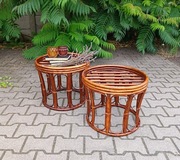 Stoliki okrągłe ratanowe siedziska kwietnik boho natural salon taras