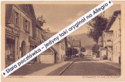 KARPACZ KRUMMHUBEL Ulica w Niederdorf optyk i kwiaciarnia, sepia ~1914 