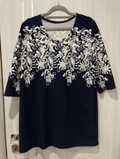 Tunika bluzka długa ala sukienka elegancka granatowa ażurowa 46/48