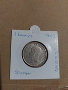 1 Korona 1939 r.  Szwecja srebro piękny stan moneta nie czyszczona