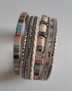 Bransoletka skórzana ecru wielowarstwowa na magnes