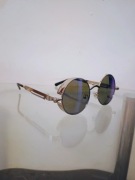 Srebrne okulary przeciwsłoneczne okrągłe styl cyberpunkowy niebieskie szkło