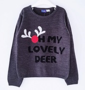 Nowy grafitowy świąteczny sweter z reniferem Lupilu 110/116