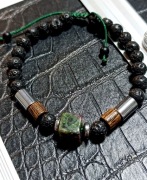 Bransoletka czarna lawa,drewno,zoisyt z rubinem