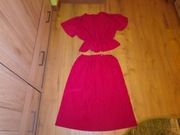 Bluzka i spódnica plisowana marszczona czerwony gumka PRL