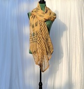 Duża chusta orientalna dupatta wzór boho żółta musztardowa żorżeta hijab