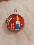 Bombka choinkowa szklana stara z okresu PRL handmade ręcznie zdobiona