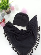 Komplet jesienny (czapka z pomponem + duża chusta)