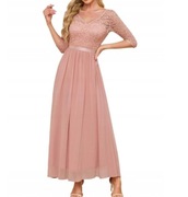 Sukienka S 36 cekinowa pudrowa róż wesele bal komunia balowa szyfon maxi