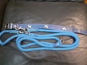 Obroża 53 cm regulowana smycz 230 cm niebieska