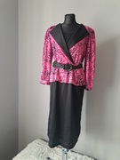 Piękna vintage sukienka 40/L różowa czarna lady joy