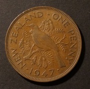 NOWA ZELANDIA Jerzy VI One Penny 1 Pens 1947 r. ptak