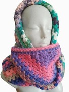 Ciepły szalik komin kaptur szydełkowy szal rękodzieło 