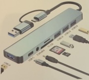 HUB ADAPTER ROZDZIELACZ 8in1 USB / USB-C 8w1 CZYTNIK KART SD USB 3.0 AUDIO