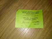 Bilet kwit opłata targowa jednorazowa urząd miasta łodzi lata 90