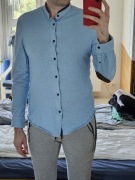 Koszula dł. rękaw Zara ze stójką niebieska r. M slim fit bawełna 100%