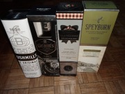 Butelki po whisky single malt, burbon, itp+pudełka 4szt