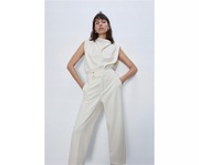 ZARA Elegancki Beżowy Komplet SPODNIE z wysokim stanem + TOP 36 S