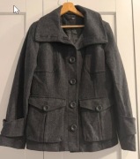 Płaszcz krótki h&m rozm. L wełna grafitowy z dużym kołnierzem