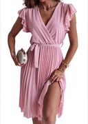 Sukienka midi pudrowy róż 