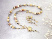 Agat koronkowy, cytryn, labradoryt, hematyt - stal UNIKAT komplet 