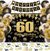 Zestaw dekoracji na 60 urodziny czarno złoty banner balony