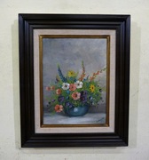 OBRAZ KWIATY W DREWNIANEJ RAMIE 59x49cm 