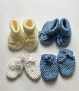 Ręcznie robione buciki + rękawiczki dla niemowląt komplet