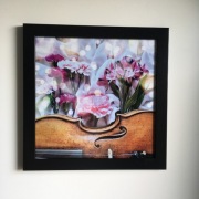 Skrzypce i kwiaty - plakat w ramie 30x30 cm #R02