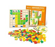 DREWNIANE PUZZLE EDUKACYJNE 118 ELEMENTÓW ZESTAW GEOMETRYCZNY 3+