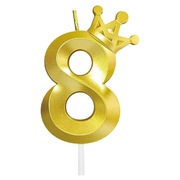 Świeczka 8 ZŁOTA Cyferka  Z Koroną 