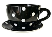 Donica filiżanka GIGANT czarna kropki