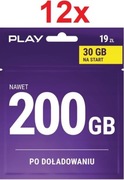 12 szt. zestaw Starter PLAY INTERNET NA KARTĘ SIM Card 30GB 19zł