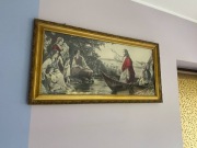 Duży obraz Pan Jezus na łodzi złota rama