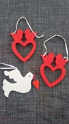 Drewniane 3 zawieszki serca, gołąbek 