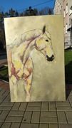 Duży obraz na płótnie koń portret złoto złocenia 120x80 oryginał 