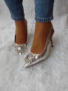 (39) Srebrne, Bogato zdobione czółenka Szpilki z Londynu, NOWE 