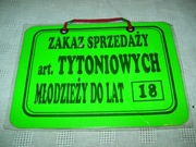 Tabliczka o zakazie sprzedaży wyrobów tytoniowych osobom poniżej 18 lat