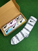 Nike Wysokie długie  Białe Skarpety TieDye 35-39(6 par)
