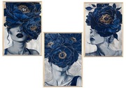 Zestaw 3 plakatów 50x70 abstrakcja, kwiaty, granat, złoto