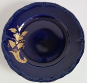 PIĘKNA PORCELANA APULUM TALERZ DESEROWY KOBALT ZLOCENIA