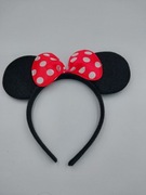 Opaska z uszamiMyszka Miki Minie z kokardą Ciemno różowa  w białe groszki 