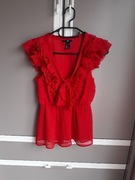 Czerwona bluzka z krótkim rękawem dekolt serek V rozmiar XS S hm 