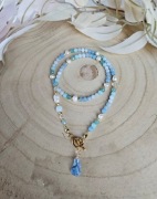 Naszyjnik Choker z Kamieni Naturalnych Larimar Perły Naturalne Agat Jadeit 